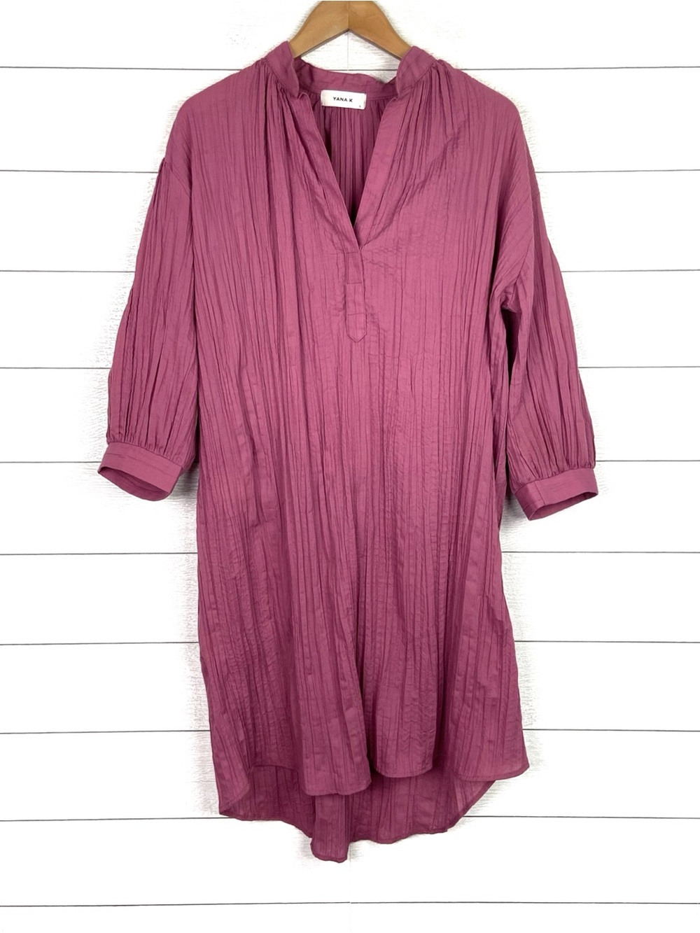 YANA K Zane Kaftan Tunic Dress Crinkle Beach Pool Coverup Vacation Purple Large